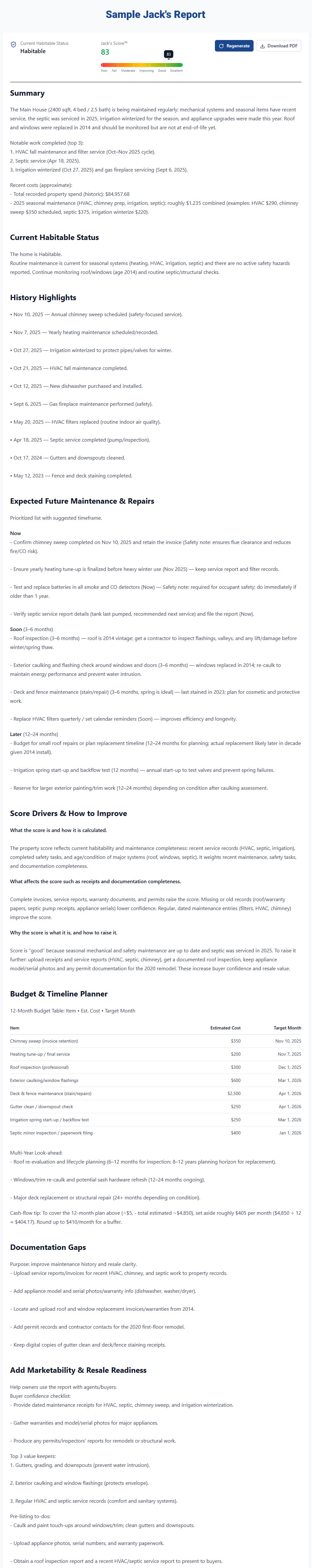 Sample Jack's Report